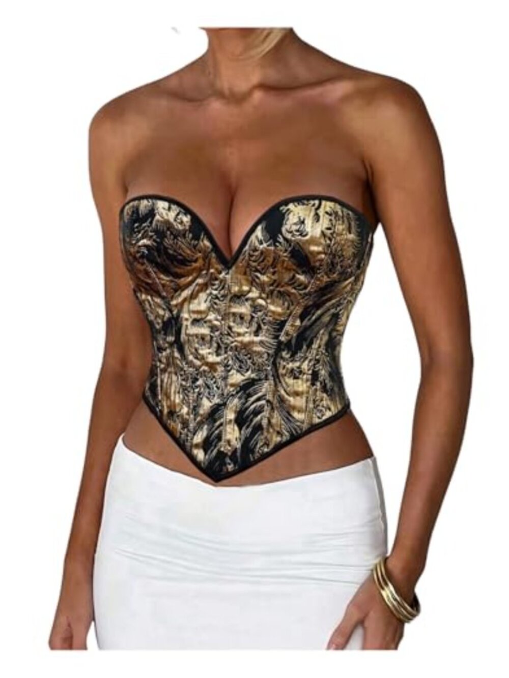 Floral Print Lace Up Bustier Tube Top Strapless Corset